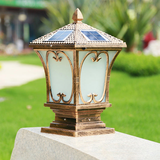 Frosted Glass LED Solar Outdoor Lamp Vintage Flared Garden Post Lighting Fixture Clearhalo 'Lamps' 'Table Lamps' Lighting' 2336906
