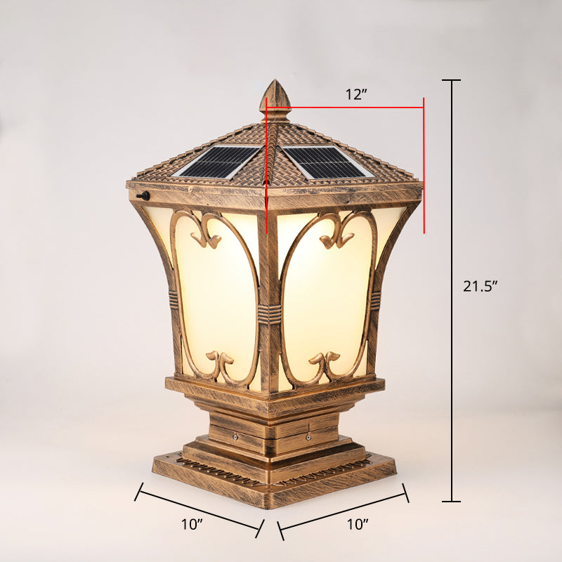 Frosted Glass LED Solar Outdoor Lamp Vintage Flared Garden Post Lighting Fixture Bronze 12" Solar Clearhalo 'Lamps' 'Table Lamps' Lighting' 2336907