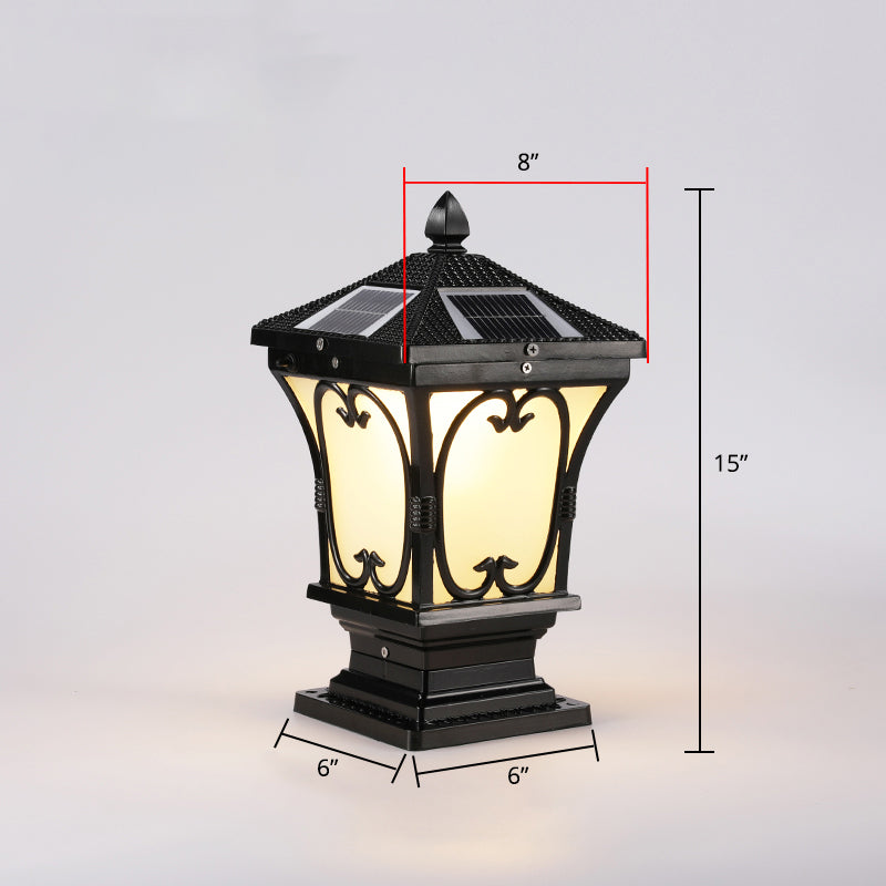 Frosted Glass LED Solar Outdoor Lamp Vintage Flared Garden Post Lighting Fixture Black 8" Solar Clearhalo 'Lamps' 'Table Lamps' Lighting' 2336909