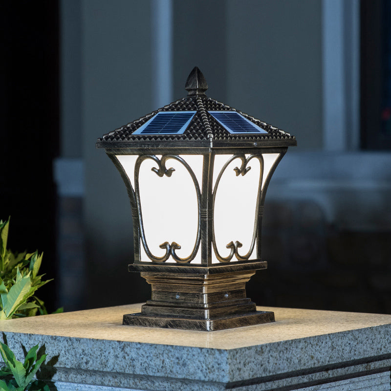 Frosted Glass LED Solar Outdoor Lamp Vintage Flared Garden Post Lighting Fixture Clearhalo 'Lamps' 'Table Lamps' Lighting' 2336910