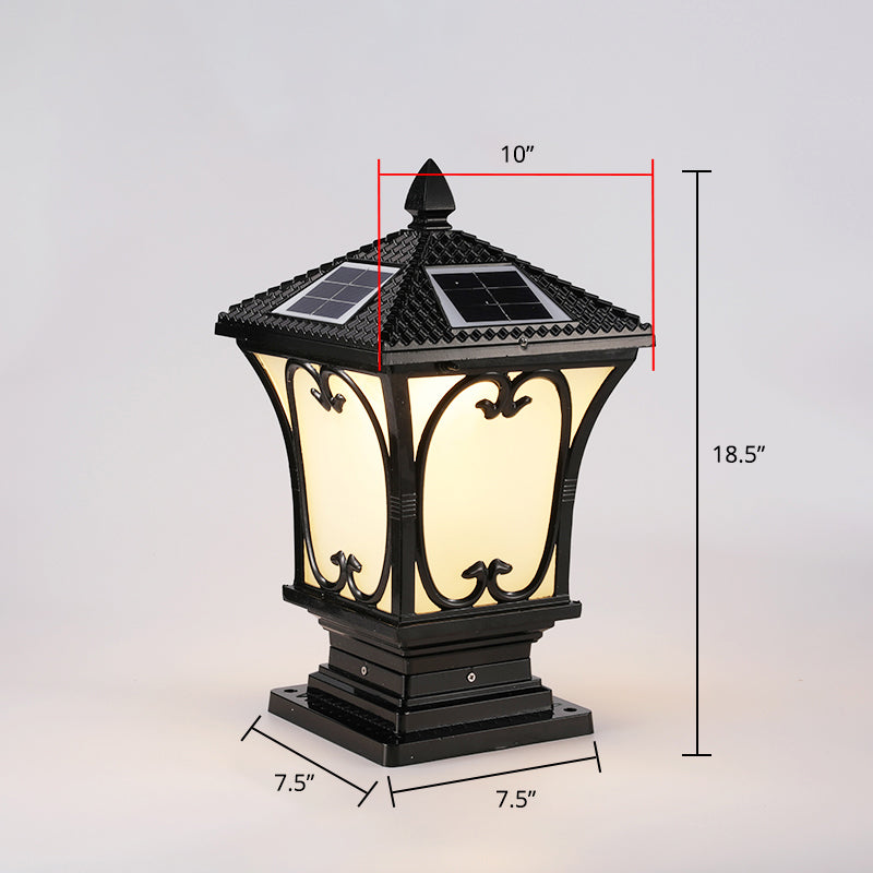 Frosted Glass LED Solar Outdoor Lamp Vintage Flared Garden Post Lighting Fixture Black 10" Solar Clearhalo 'Lamps' 'Table Lamps' Lighting' 2336911