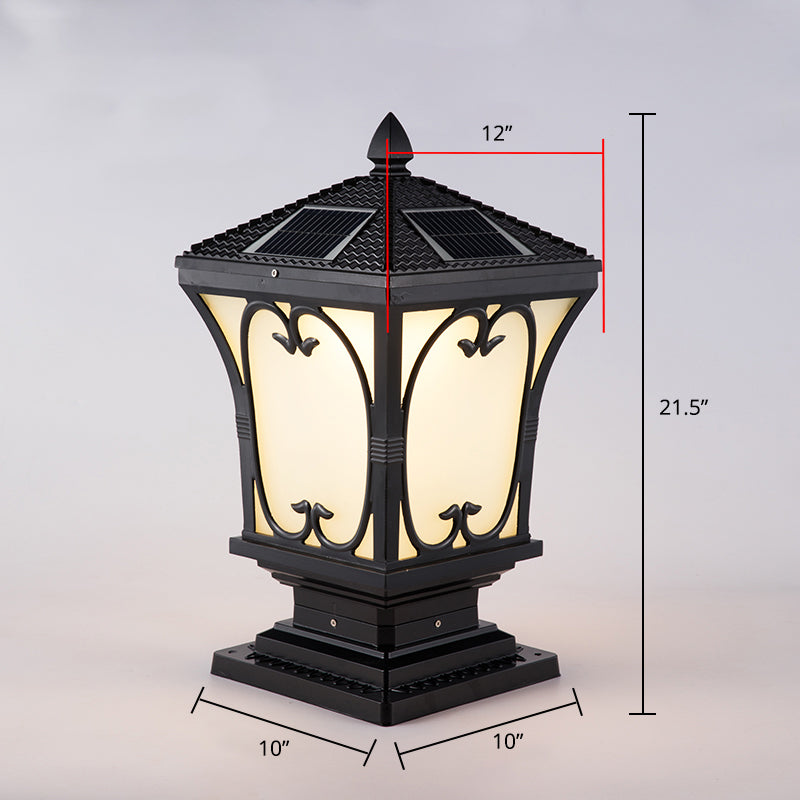Frosted Glass LED Solar Outdoor Lamp Vintage Flared Garden Post Lighting Fixture Black 12" Solar Clearhalo 'Lamps' 'Table Lamps' Lighting' 2336913