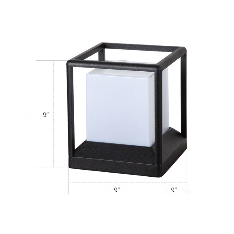 Cubic Plastic Post Light Modern 1-Light Black and White Gate Lamp with Metal Frame Black 9" Clearhalo 'Lamps' 'Table Lamps' Lighting' 2336916