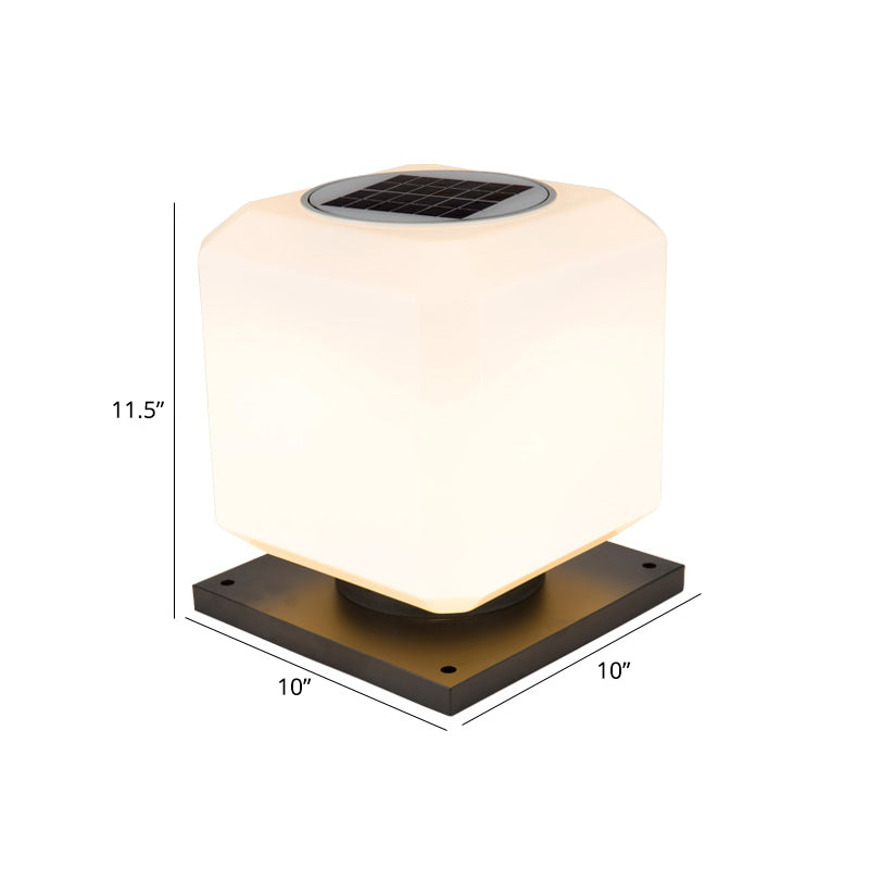Acrylic Cube Shaped Street Light Nordic White Solar LED Post Lamp Fixture for Yard White 10" Solar Clearhalo 'Lamps' 'Table Lamps' Lighting' 2336925