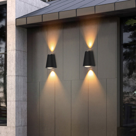 Trapezoid Up and Down LED Wall Sconce Modern Metallic Garden Wall Light in Black Clearhalo 'Cast Iron' 'Glass' 'Industrial' 'Modern wall lights' 'Modern' 'Tiffany' 'Traditional wall lights' 'Wall Lamps & Sconces' 'Wall Lights' Lighting' 2336952