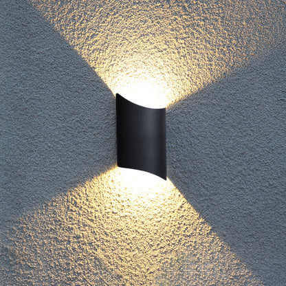 Minimalistic LED Up Down Light Black Curved Wall Sconce Lamp with Metal Shade for Yard Black Clearhalo 'Cast Iron' 'Glass' 'Industrial' 'Modern wall lights' 'Modern' 'Tiffany' 'Traditional wall lights' 'Wall Lamps & Sconces' 'Wall Lights' Lighting' 2336962