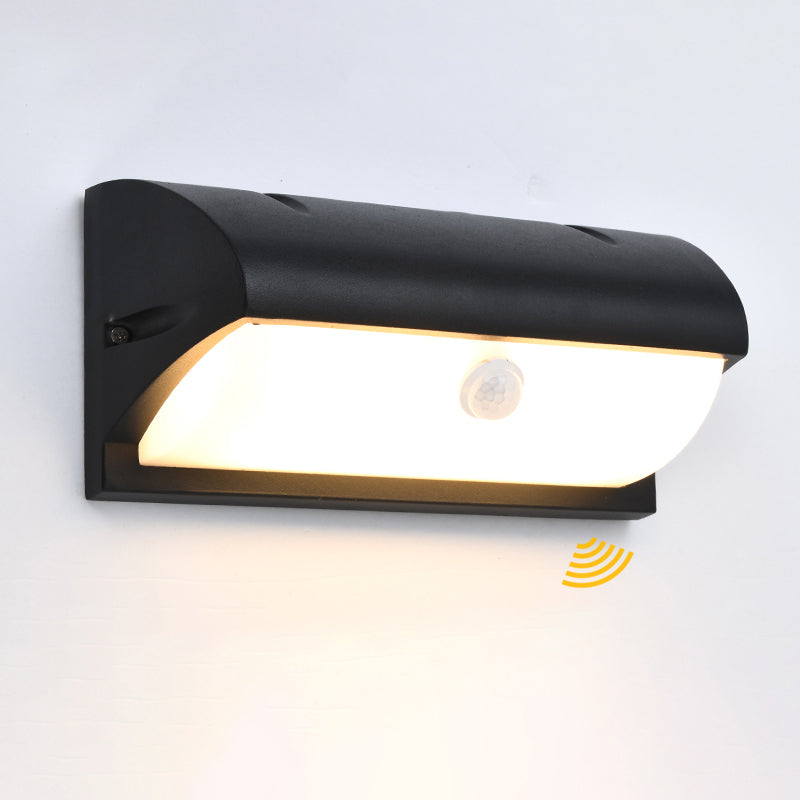 Outdoor LED Wall Lamp Modern Black Sconce Light Fixture with Rectangular Acrylic Shade Clearhalo 'Cast Iron' 'Glass' 'Industrial' 'Modern wall lights' 'Modern' 'Tiffany' 'Traditional wall lights' 'Wall Lamps & Sconces' 'Wall Lights' Lighting' 2336979