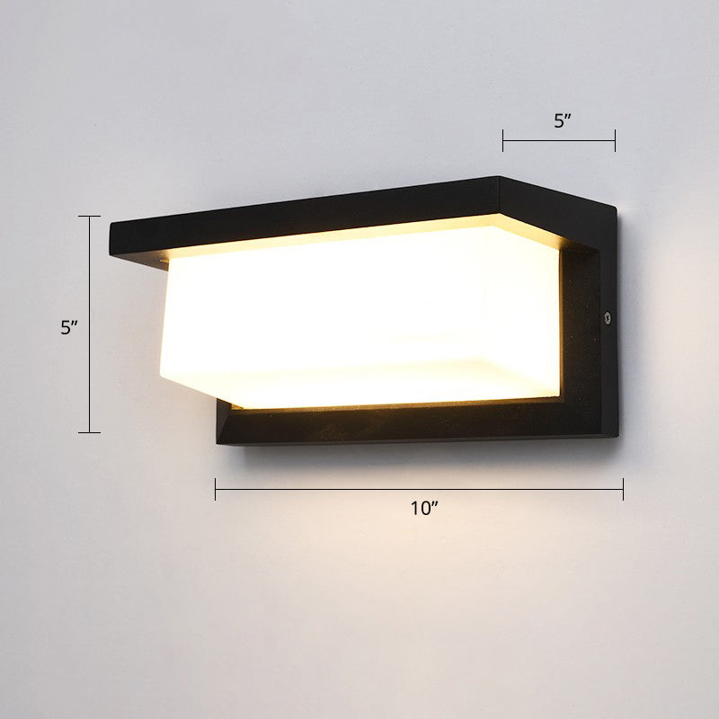Outdoor LED Wall Lamp Modern Black Sconce Light Fixture with Rectangular Acrylic Shade Black Rectangle Clearhalo 'Cast Iron' 'Glass' 'Industrial' 'Modern wall lights' 'Modern' 'Tiffany' 'Traditional wall lights' 'Wall Lamps & Sconces' 'Wall Lights' Lighting' 2336980