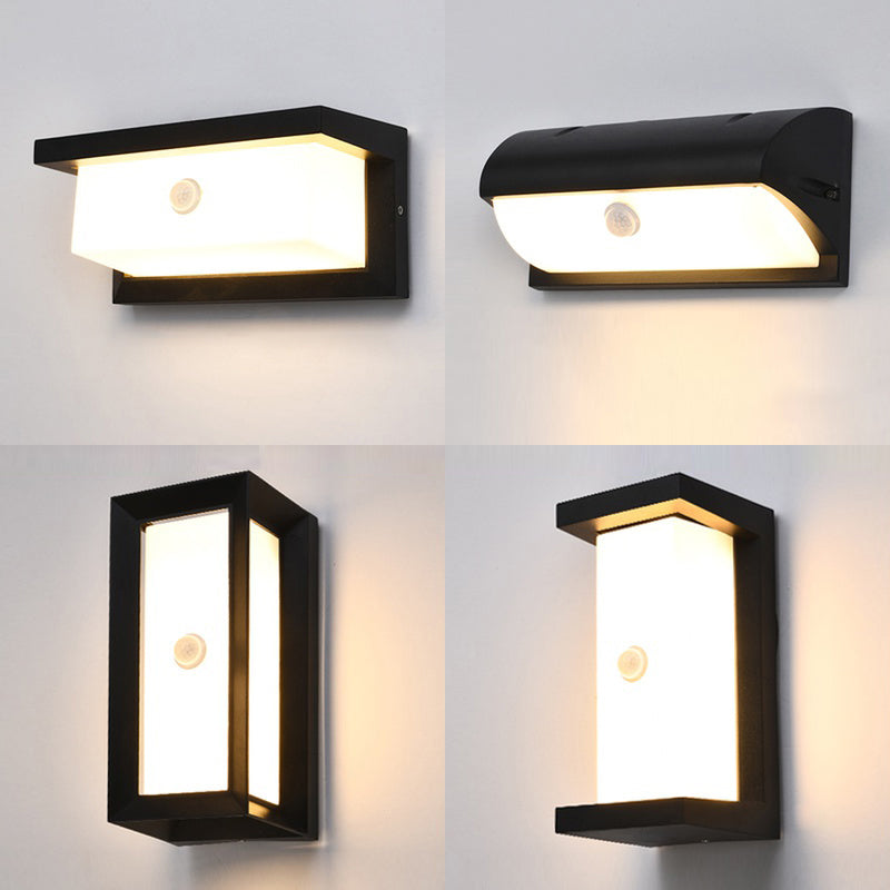 Outdoor LED Wall Lamp Modern Black Sconce Light Fixture with Rectangular Acrylic Shade Clearhalo 'Cast Iron' 'Glass' 'Industrial' 'Modern wall lights' 'Modern' 'Tiffany' 'Traditional wall lights' 'Wall Lamps & Sconces' 'Wall Lights' Lighting' 2336982