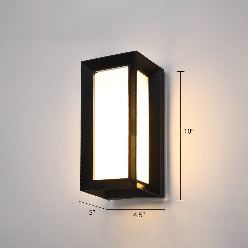 Outdoor LED Wall Lamp Modern Black Sconce Light Fixture with Rectangular Acrylic Shade Black Square Plate Clearhalo 'Cast Iron' 'Glass' 'Industrial' 'Modern wall lights' 'Modern' 'Tiffany' 'Traditional wall lights' 'Wall Lamps & Sconces' 'Wall Lights' Lighting' 2336983
