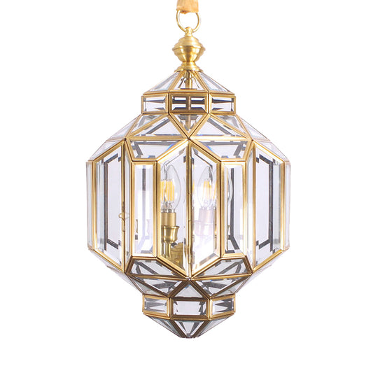 Lantern Chandelier Light Contemporary Clear Glass 4 Heads Brass Hanging Lamp Kit for Living Room Clearhalo 'Ceiling Lights' 'Chandeliers' 'Glass shade' 'Glass' Lighting' 233707