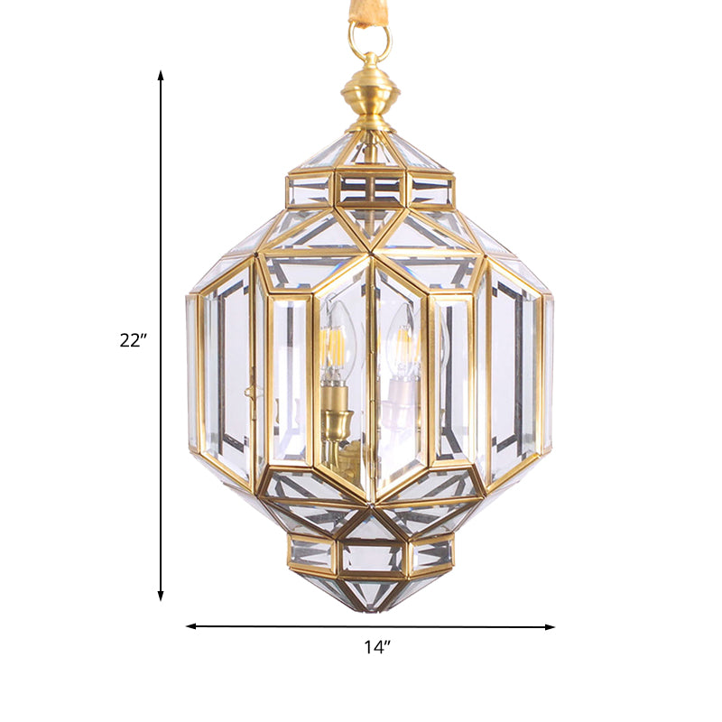 Lantern Chandelier Light Contemporary Clear Glass 4 Heads Brass Hanging Lamp Kit for Living Room Clearhalo 'Ceiling Lights' 'Chandeliers' 'Glass shade' 'Glass' Lighting' 233708