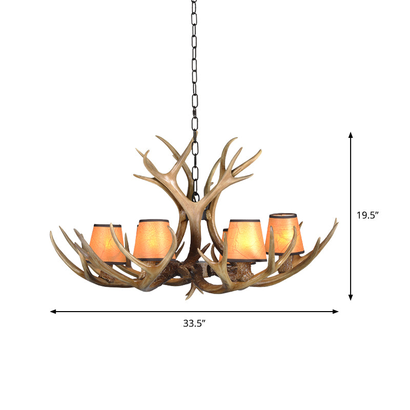 Cone Resin Pendant Lighting Traditional 3/5/6-Bulb Living Room Chandelier Light with Deer Antler in Khaki Clearhalo 'Ceiling Lights' 'Chandeliers' Lighting' options 233727
