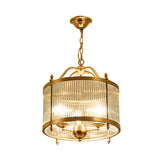 Drum Chandelier Lighting Contemporary Fluted Glass Brass 3/5 Bulbs Hanging Ceiling Light, 16"/19.5"/23.5" Wide Clearhalo 'Ceiling Lights' 'Chandeliers' 'Glass shade' 'Glass' Lighting' 233759