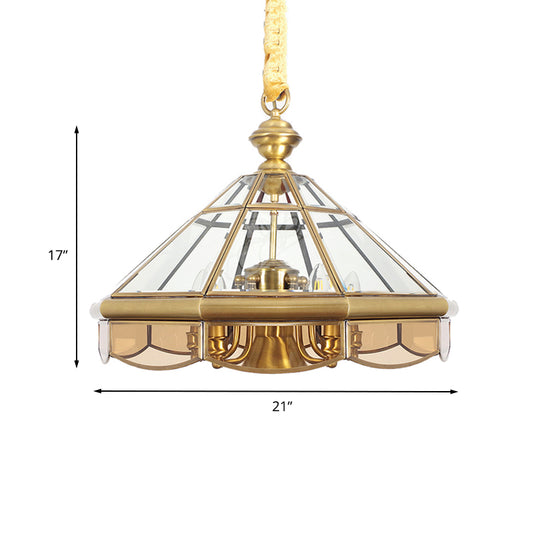 Cone Pendant Chandelier Traditional Clear Glass 6 Bulbs Brass Hanging Ceiling Light Clearhalo 'Ceiling Lights' 'Chandeliers' 'Glass shade' 'Glass' Lighting' 233796