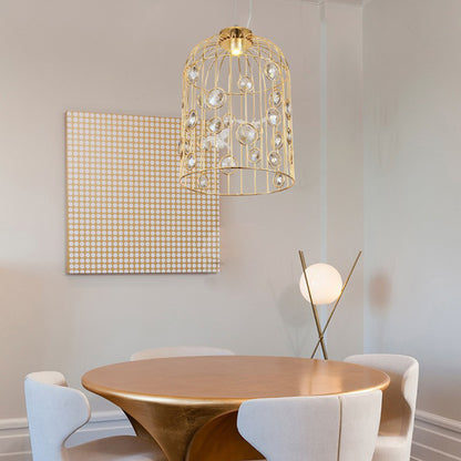 Bird Cage Suspension Pendant Modern Metal 4 Bulbs Hanging Ceiling Light in Gold for Dining Room Gold Clearhalo 'Ceiling Lights' 'Pendant Lights' 'Pendants' Lighting' 233851_ce51c104-309a-4629-ba18-1413942f7ebe