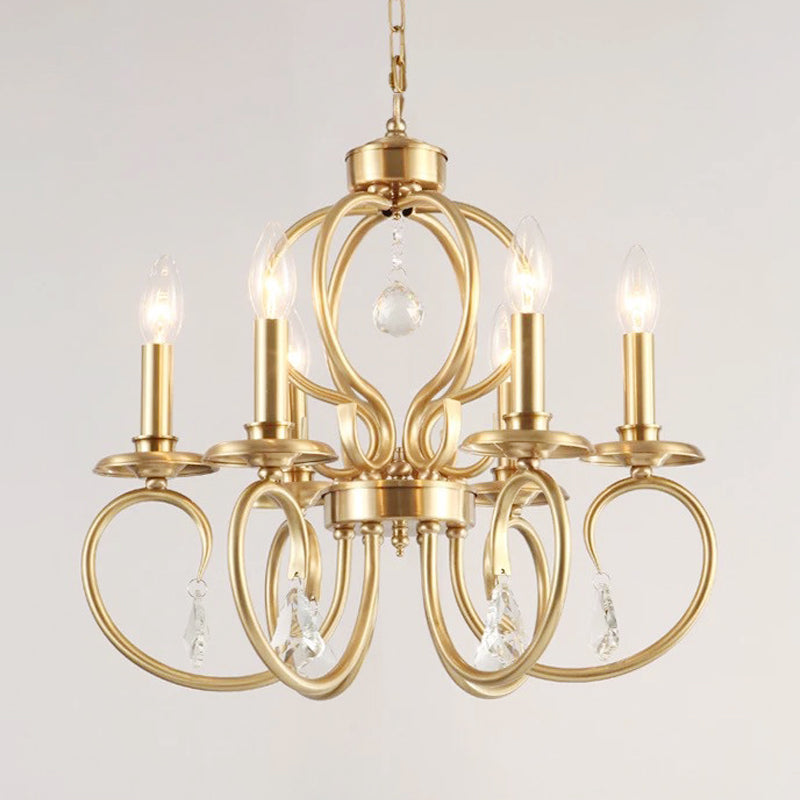 Gold Candle Chandelier Lighting Nordic Metal 6/8 Bulbs Hanging Ceiling Light with Curved Arm Clearhalo 'Ceiling Lights' 'Chandeliers' Lighting' options 233866