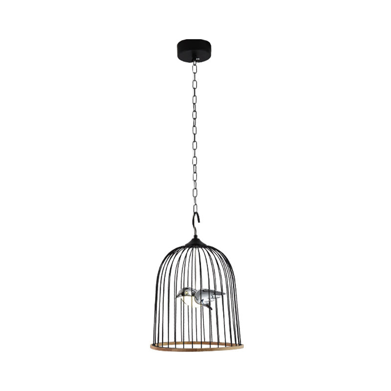 1 Bulb Cage Pendant Lamp Contemporary Metal Suspended Lighting Fixture in Black/Pink with Bird Clearhalo 'Ceiling Lights' 'Pendant Lights' 'Pendants' Lighting' 233879
