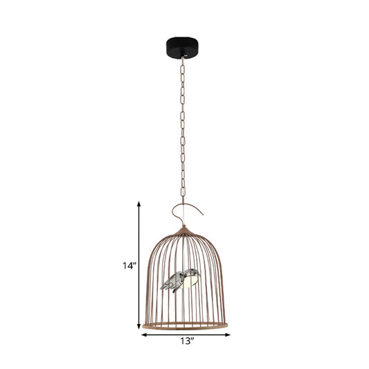 1 Bulb Cage Pendant Lamp Contemporary Metal Suspended Lighting Fixture in Black/Pink with Bird Clearhalo 'Ceiling Lights' 'Pendant Lights' 'Pendants' Lighting' 233883