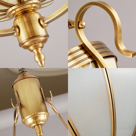 3 Bulbs Jar Ceiling Chandelier Rustic Opal Frosted Glass Suspended Lighting Fixture in Brass Clearhalo 'Ceiling Lights' 'Chandeliers' 'Glass shade' 'Glass' 'Pendant Lights' Lighting' 233942