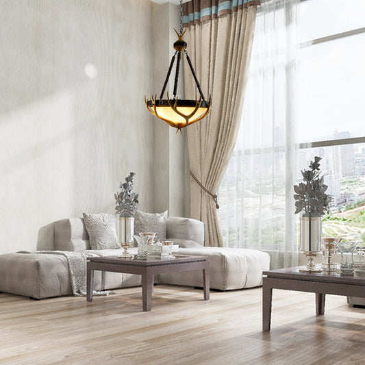 Brown 3 Heads Chandelier Lighting Rustic Glass Hemisphere Suspension Lamp for Living Room Brown Clearhalo 'Ceiling Lights' 'Chandeliers' 'Glass shade' 'Glass' 'Island Lights' Lighting' 233955
