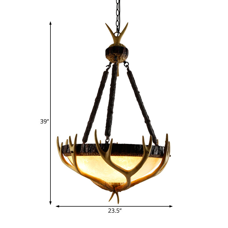 Brown 3 Heads Chandelier Lighting Rustic Glass Hemisphere Suspension Lamp for Living Room Clearhalo 'Ceiling Lights' 'Chandeliers' 'Glass shade' 'Glass' 'Island Lights' Lighting' 233958