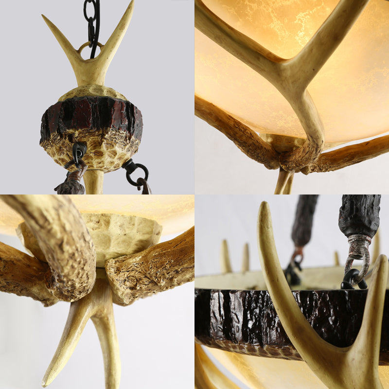 Brown 3 Heads Chandelier Lighting Rustic Glass Hemisphere Suspension Lamp for Living Room Clearhalo 'Ceiling Lights' 'Chandeliers' 'Glass shade' 'Glass' 'Island Lights' Lighting' 233959