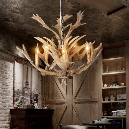 Candle Dining Room Hanging Lamp Traditional Resin 5 Bulbs Light Brown Chandelier Pendant Light Light Brown Clearhalo 'Ceiling Lights' 'Chandeliers' Lighting' options 234006_47977f3c-045d-44de-8dc7-28b815b00860