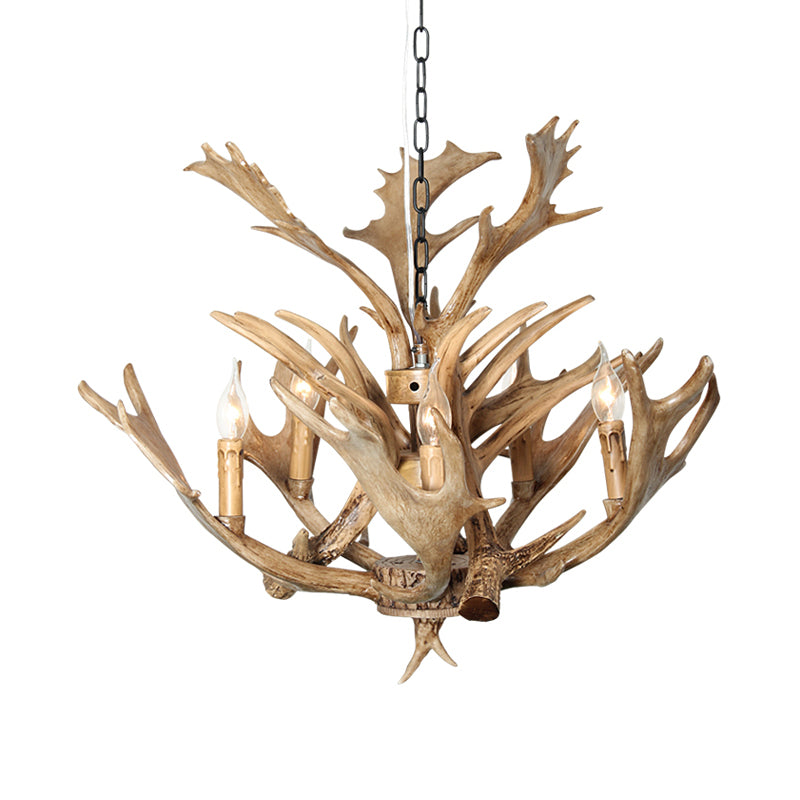 Candle Dining Room Hanging Lamp Traditional Resin 5 Bulbs Light Brown Chandelier Pendant Light Clearhalo 'Ceiling Lights' 'Chandeliers' Lighting' options 234008