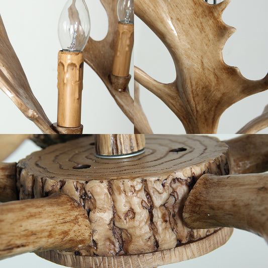 Candle Dining Room Hanging Lamp Traditional Resin 5 Bulbs Light Brown Chandelier Pendant Light Clearhalo 'Ceiling Lights' 'Chandeliers' Lighting' options 234010