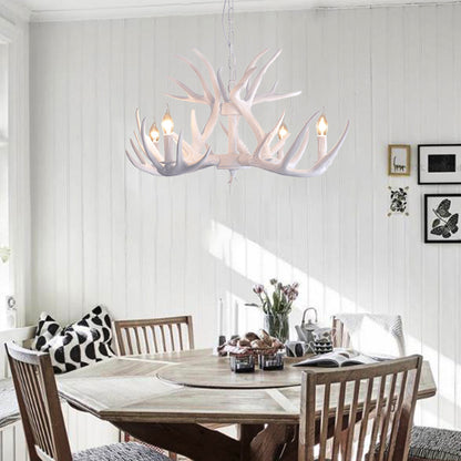 White Faux Antler Pendant Chandelier Traditional Resin 4/6/9 Heads Dining Room Hanging Ceiling Light 4 White Clearhalo 'Ceiling Lights' 'Chandeliers' Lighting' options 234011_fddff12e-1e8c-44d7-afe6-82b515450380