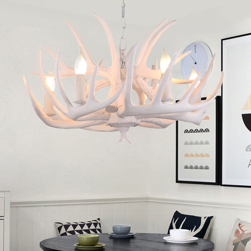 White Faux Antler Pendant Chandelier Traditional Resin 4/6/9 Heads Dining Room Hanging Ceiling Light Clearhalo 'Ceiling Lights' 'Chandeliers' Lighting' options 234015