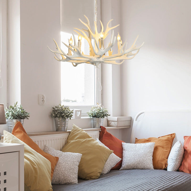 Traditional Candelabra Hanging Pendant 8 Lights Resin Ceiling Chandelier in White for Living Room White Clearhalo 'Ceiling Lights' 'Chandeliers' Lighting' options 234034_9ad32cc1-1957-4718-b228-c7f25da4be98