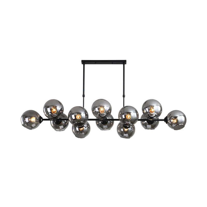 Black Global Island Lighting Modern 8/12 Heads Smokey-Glass Hanging Lamp Kit for Living Room Clearhalo 'Ceiling Lights' 'Glass shade' 'Glass' 'Island Lights' Lighting' 234072