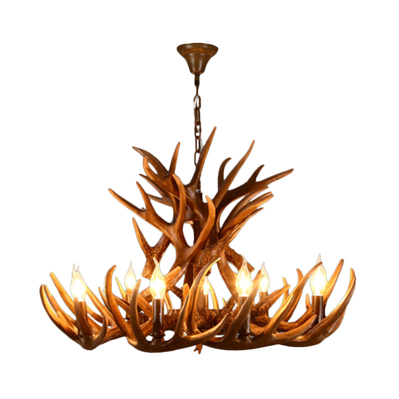 Resin Candelabra Chandelier Lamp Rural 9-Head Restaurant Pendant Ceiling Light in Brown Clearhalo 'Ceiling Lights' 'Chandeliers' Lighting' options 234078