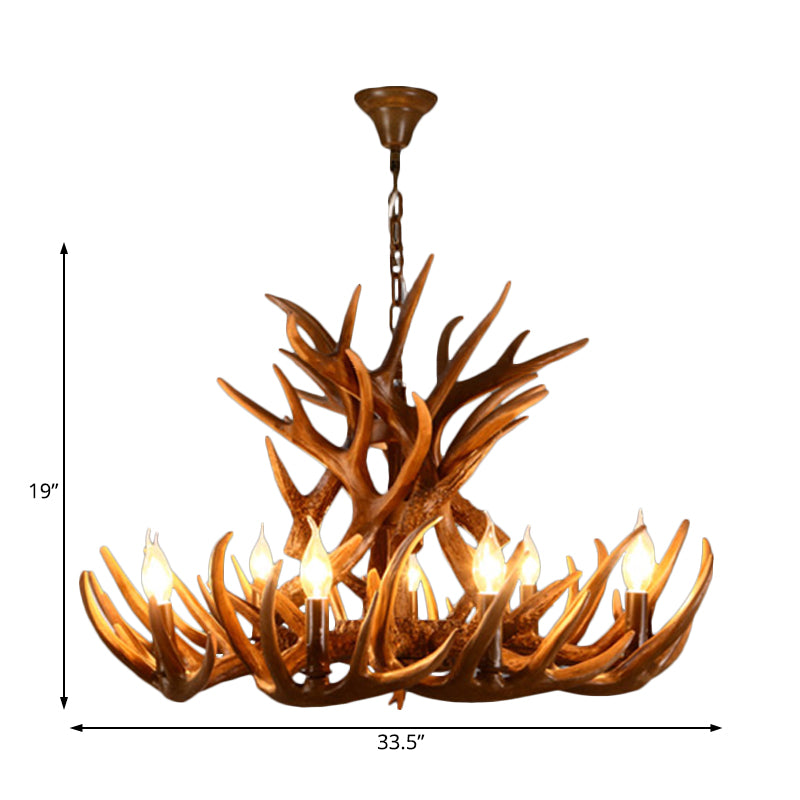 Resin Candelabra Chandelier Lamp Rural 9-Head Restaurant Pendant Ceiling Light in Brown Clearhalo 'Ceiling Lights' 'Chandeliers' Lighting' options 234079