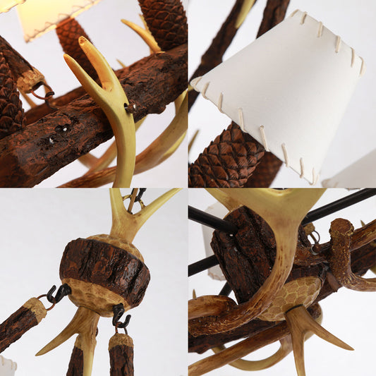 Traditional Cone Hanging Lamp 6 Bulbs Resin Chandelier Light Fixture with Fabric Shade in White/Yellow Clearhalo 'Ceiling Lights' 'Chandeliers' Lighting' options 234087