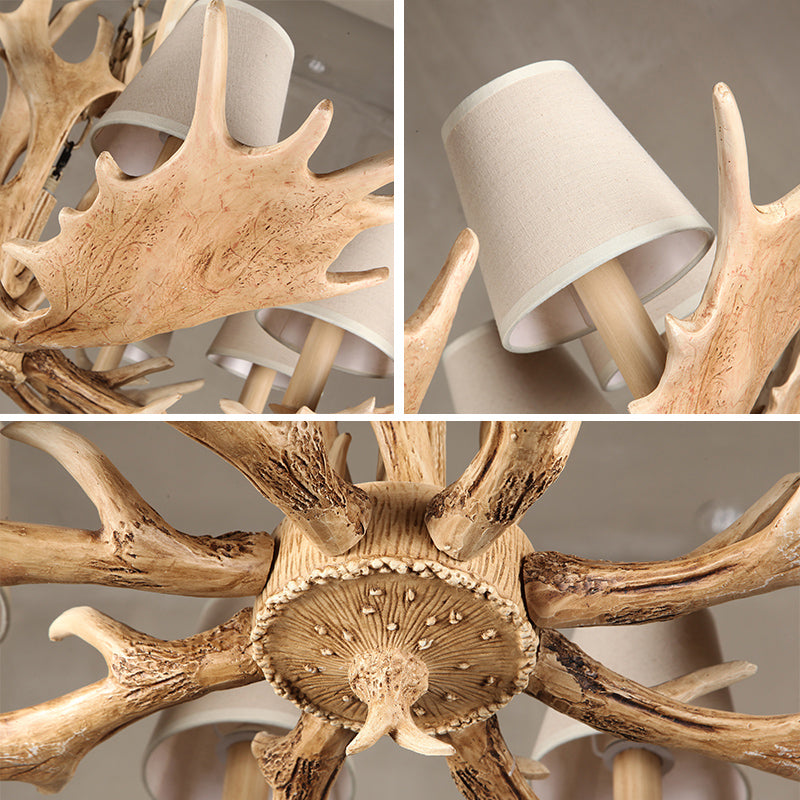 8 Lights Chandelier Lighting Fixture Rustic Conical Resin Hanging Light in Light Brown for Dining Room Clearhalo 'Ceiling Lights' 'Chandeliers' Lighting' options 234092