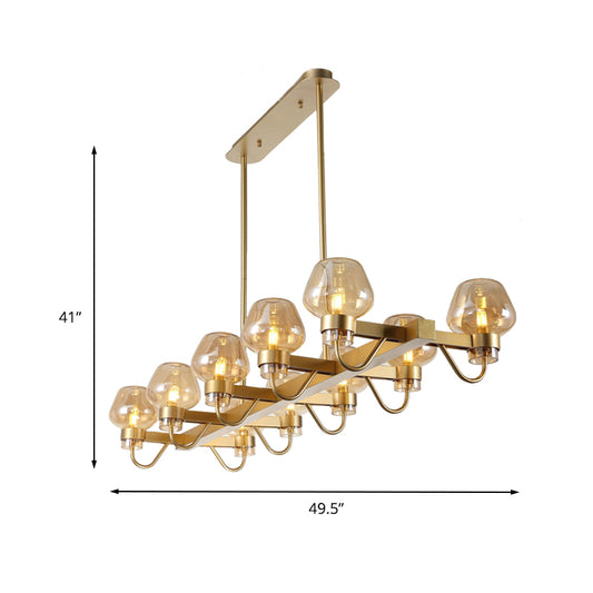 10 Bulbs Cup Island Lamp Contemporary Clear/Amber/Smoke Glass Suspended Lighting Fixture in Black/Brass for Bedroom Clearhalo 'Ceiling Lights' 'Glass shade' 'Glass' 'Island Lights' 'Pendant Lights' Lighting' 234128