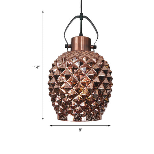1 Bulb Pineapple Pendant Lighting Colonial Copper/Chrome/Gold Glass Hanging Light Fixture for Bedroom Clearhalo 'Ceiling Lights' 'Glass shade' 'Glass' 'Pendant Lights' 'Pendants' Lighting' 234176