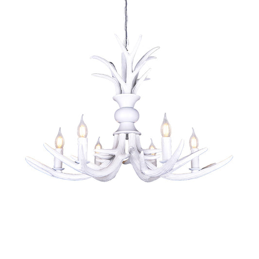Resin White Hanging Chandelier Candle Shape 6/8 Bulbs Rustic Pendant Light Fixture for Restaurant