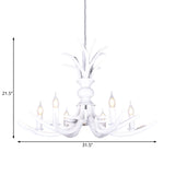 Resin White Hanging Chandelier Candle Shape 6/8 Bulbs Rustic Pendant Light Fixture for Restaurant Clearhalo 'Ceiling Lights' 'Chandeliers' Lighting' options 234219