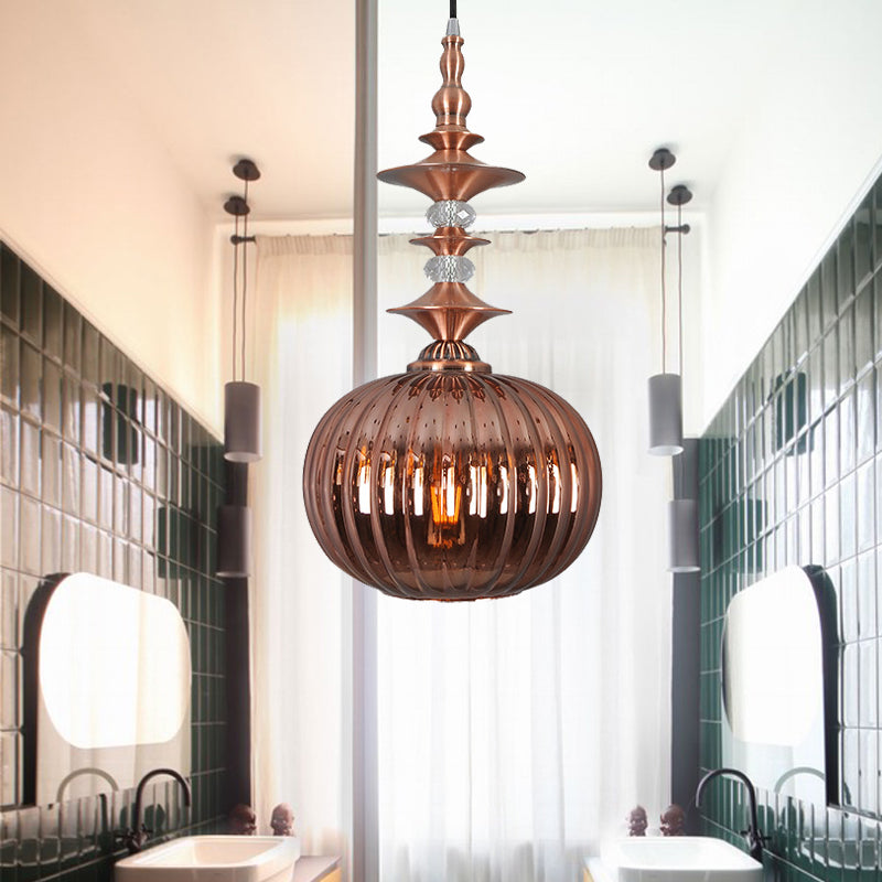 Globe Copper/Chrome/Gold Glass Ceiling Lamp Modernism 1 Head Hanging Lamp Kit for Dining Room Clearhalo 'Ceiling Lights' 'Glass shade' 'Glass' 'Island Lights' 'Pendant Lights' 'Pendants' Lighting' 234280