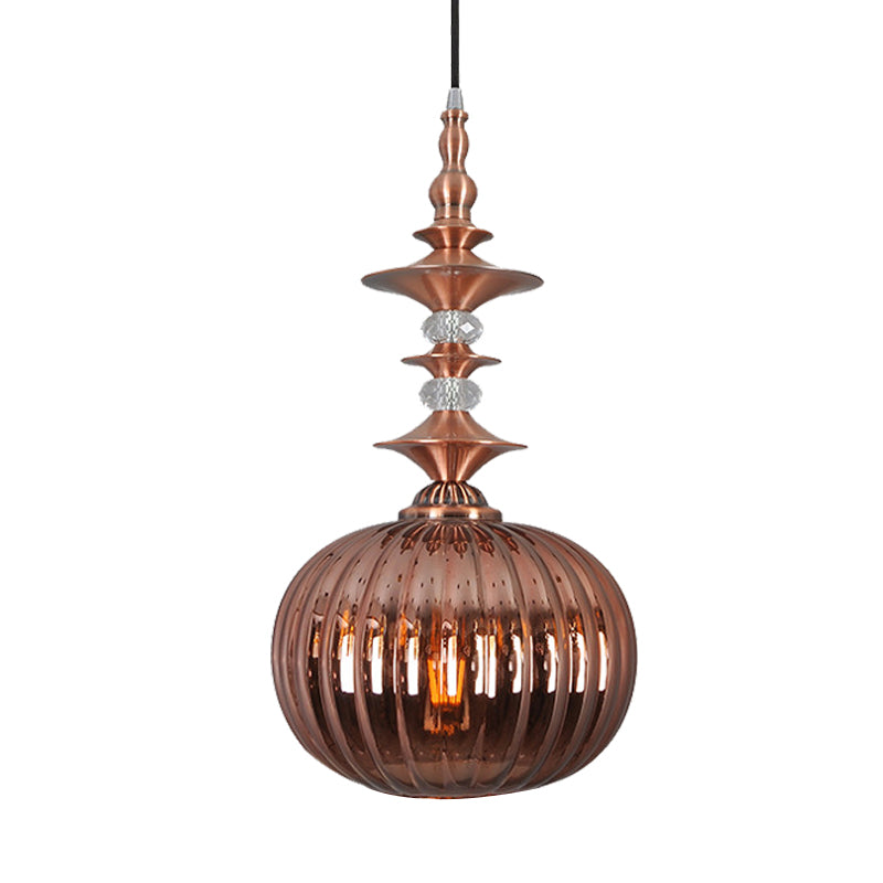 Globe Copper/Chrome/Gold Glass Ceiling Lamp Modernism 1 Head Hanging Lamp Kit for Dining Room Clearhalo 'Ceiling Lights' 'Glass shade' 'Glass' 'Island Lights' 'Pendant Lights' 'Pendants' Lighting' 234281