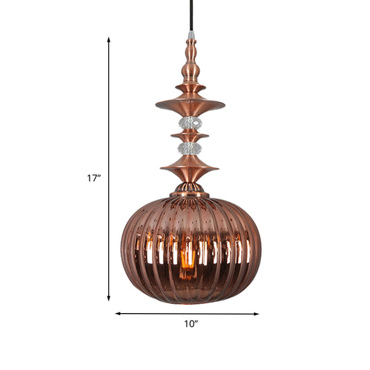 Globe Copper/Chrome/Gold Glass Ceiling Lamp Modernism 1 Head Hanging Lamp Kit for Dining Room Clearhalo 'Ceiling Lights' 'Glass shade' 'Glass' 'Island Lights' 'Pendant Lights' 'Pendants' Lighting' 234282