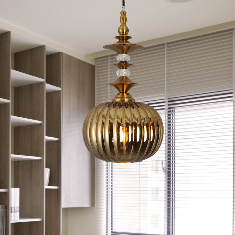 Globe Copper/Chrome/Gold Glass Ceiling Lamp Modernism 1 Head Hanging Lamp Kit for Dining Room Clearhalo 'Ceiling Lights' 'Glass shade' 'Glass' 'Island Lights' 'Pendant Lights' 'Pendants' Lighting' 234284