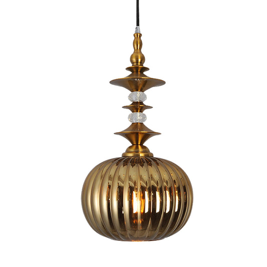 Globe Copper/Chrome/Gold Glass Ceiling Lamp Modernism 1 Head Hanging Lamp Kit for Dining Room Clearhalo 'Ceiling Lights' 'Glass shade' 'Glass' 'Island Lights' 'Pendant Lights' 'Pendants' Lighting' 234285