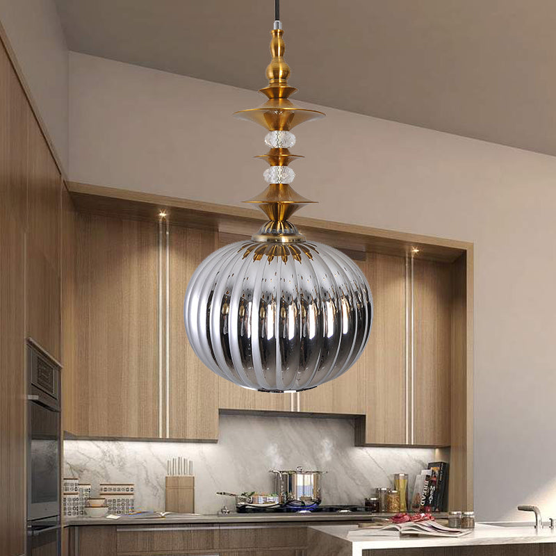 Globe Copper/Chrome/Gold Glass Ceiling Lamp Modernism 1 Head Hanging Lamp Kit for Dining Room Clearhalo 'Ceiling Lights' 'Glass shade' 'Glass' 'Island Lights' 'Pendant Lights' 'Pendants' Lighting' 234287