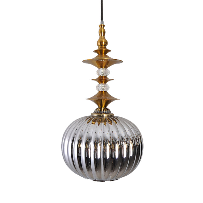 Globe Copper/Chrome/Gold Glass Ceiling Lamp Modernism 1 Head Hanging Lamp Kit for Dining Room Clearhalo 'Ceiling Lights' 'Glass shade' 'Glass' 'Island Lights' 'Pendant Lights' 'Pendants' Lighting' 234288