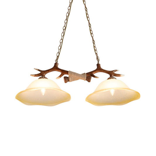 Traditional Bell Hanging Pendant 2-Light Glass Island Light in Brown for Bedroom Clearhalo 'Ceiling Lights' 'Glass shade' 'Glass' 'Island Lights' 'Pendant Lights' Lighting' 234291